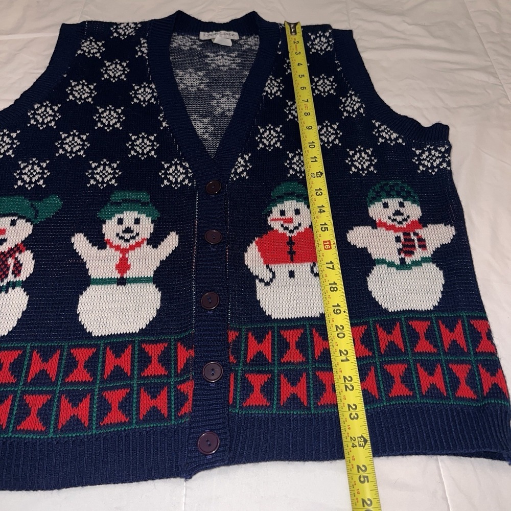 Vintage Cabin Creek 80s Blue Christmas Snowman Sweater Vest Size Large - Picture 4 of 5
